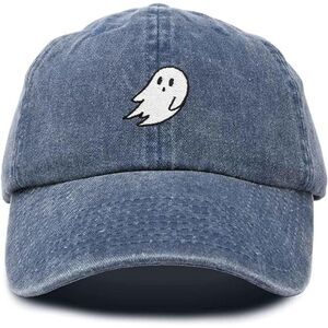 Unisex Navy Blue Vintage 100% Cotton Ghost Embroidered Adjustable Baseball Cap